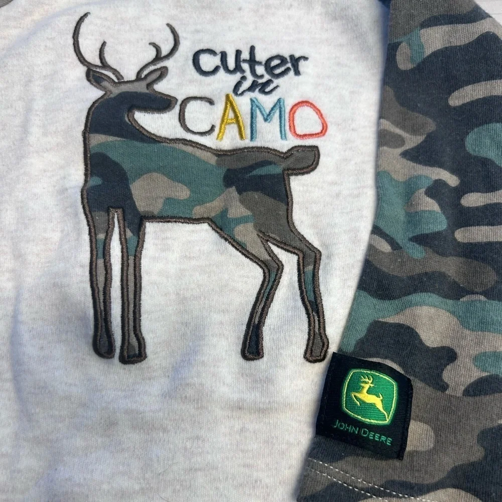 John Deere Gray and Camo Baby Bodysuit 6/9 months boys long sleeve